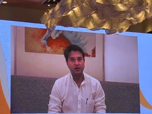 A screengrab of Union Civil Aviation Minister Jyotiraditya Scindia's virtual address. (Photo Credit: Twitter/ @JM_Scindia)