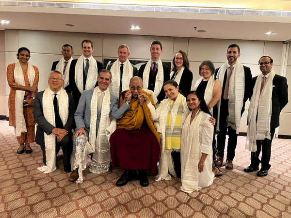 US special envoy Uzra Zeya, US Ambassador to India Eric Garcetti with the Dalai Lama (Image Credit: Twitter/@NetTibet)