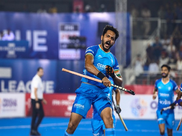 India hockey captain Harmanpreet Singh celebrates after scoring a goal (Image: HI)