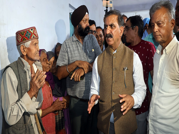 Himachal Pradesh Chief Minister Sukhvinder Singh Sukhu visits the flood relief camps in Mandi. (Photo/ANI)