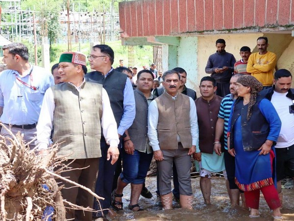 Himachal CM Sukhu visits flood-hit Thunag. (Photo/ANI)