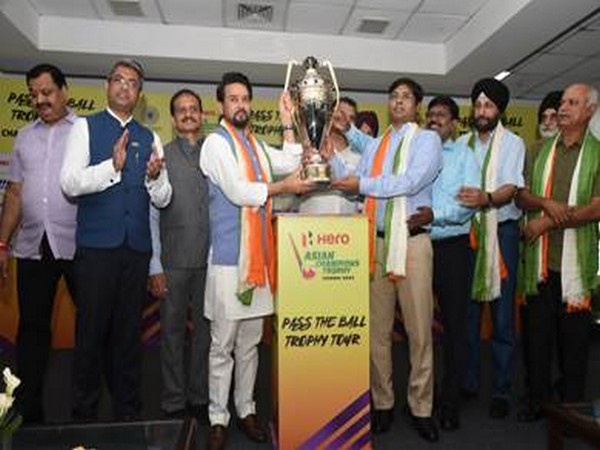 Union Sports Minister Anurag Thakur unveiling ACT trophy 2023 (Photo/ANI)