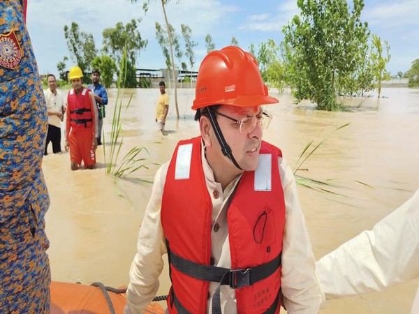 Uttarakhand CM Pushkar Singh Dhami inspects areas affected by heavy rains. (Photo/ANI)