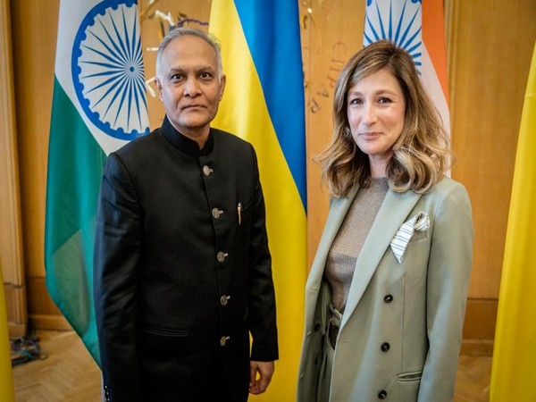 MEA Secretary (West) Sanjay Verma with First Deputy Minister of Ukraine's Foreign Ministry Emine Dzhaparova. (Photo/Twitter)