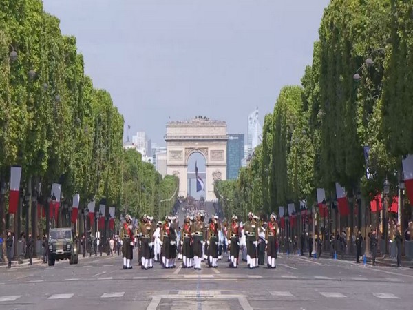 The tri-services contingent of the Indian Armed Forces marching at the Bastille Day Parade (Photo/ANI)