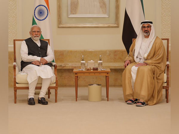 Prime Minister Narendra Modi meets Abu Dhabi Crown Prince Al Nahyan in UAE. (Photo: ANI)