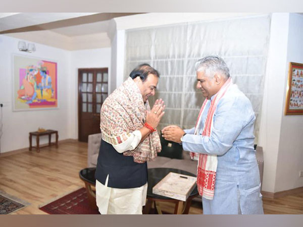 Assam CM Himanta Biswa Sarma meeting Union Minister Bhupender Yadav(Photo/ANI)