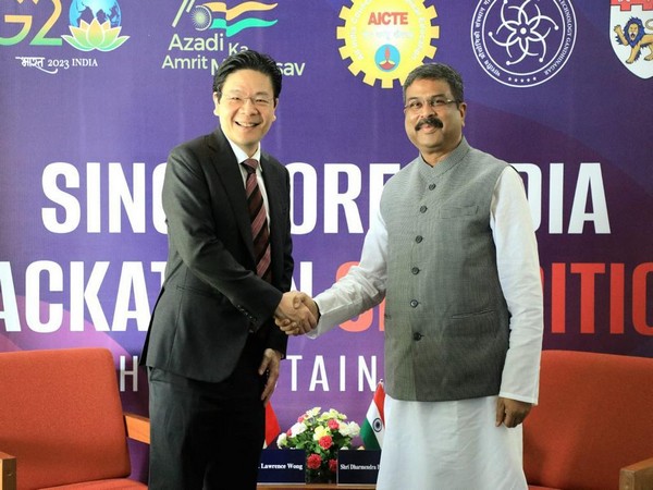Education Minister Pradhan and Singapore Dy PM (Photo/ANI)