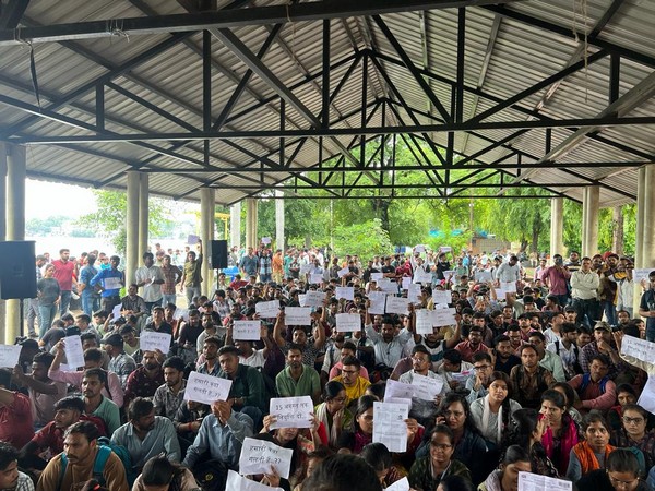 Scores of selected candidates staging protest (Photo/ANI)