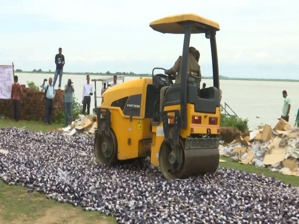 Assam Police destroying seized drugs in Guwahati (Photo/ANI) 