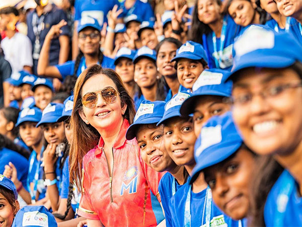 Nita M. Ambani, Chairperson, Reliance Foundation & Owner, Mumbai Indians, cheering for the team with girls in Mumbai at the special ESA Day match