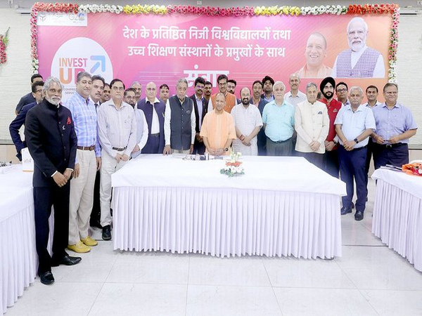 Uttar Pradesh Chief Minister Yogi Adityanath with the heads of prestigious private universities and higher educational institutions of Central India and South India ( Photo/Yogi Adityanath Twitter )