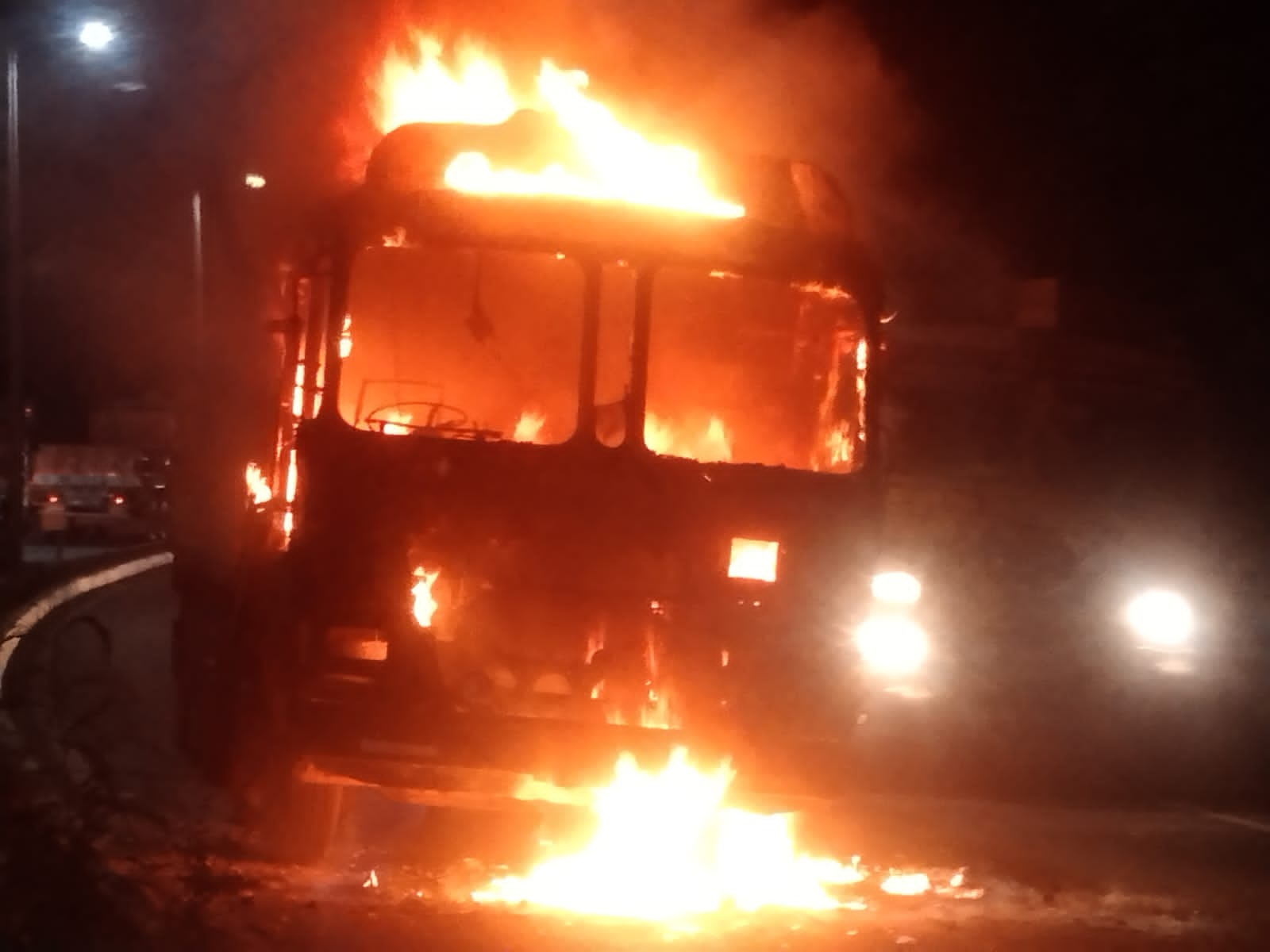 Truck catches fire on NH16 in Visakhapatnam (Photo/ANI)