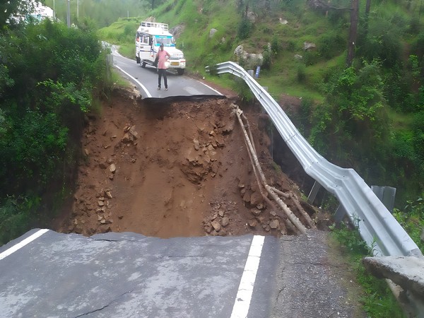 Gairsain-Karnprayag National Highway has been blocked due to road collapse near Kalimati. (Photo/ANI)