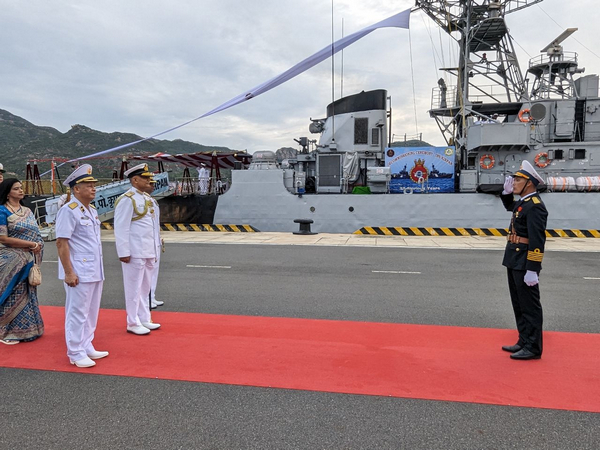 Indian Navy chief Adm R Hari Kumar preside over the handing over ceremony of INS Kirpan to Vietnam. (Photo/ANI)