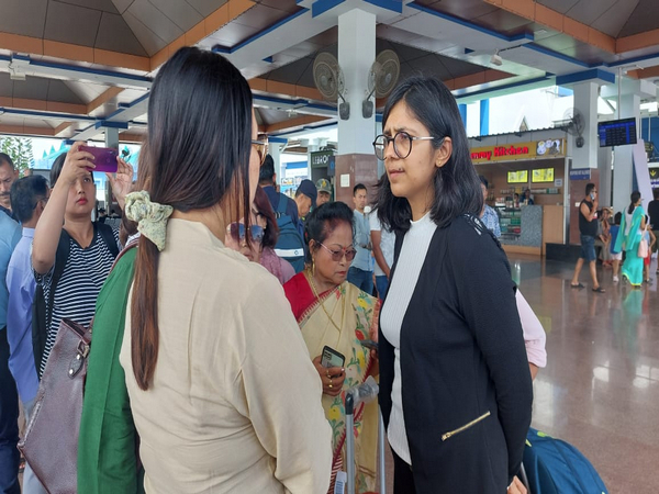 DCW chairperson Swati Maliwal at Imphal airport. (Photo/ANI)
