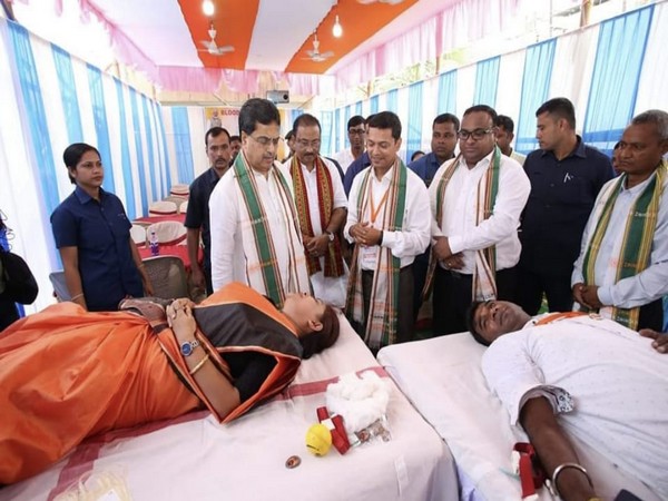 Tripura CM Manik Saha during blood donation camp in Agartala. (Photo/ANI)