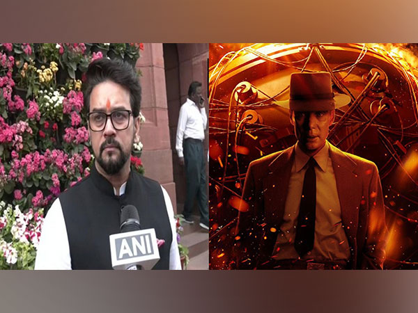 Anurag Thakur, Oppenheimer poster (Image Source: ANI, Twitter)