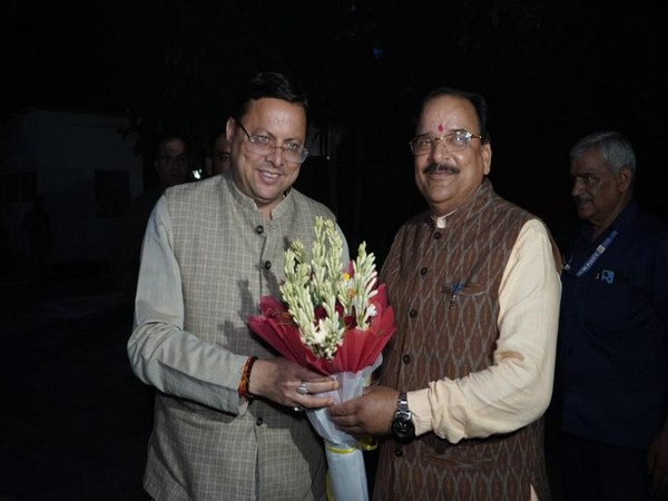 Uttarakhand CM Pushkar Dhami with MoS Ajay Bhatt (Photo/ANI)
