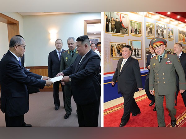 North Korea leader greets Chinese Communist Party Politburo member Li Hongzhong and Russian Defense Minister Sergei Shoigu. (Photo/Reuters)