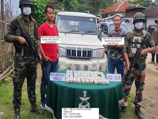 The joint team with the seized contraband drugs in Mizoram (Photo/ANI)
