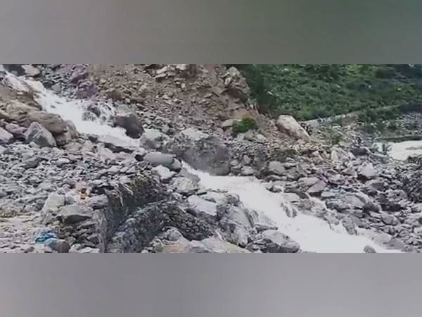 Part of Badrinath NH-7 washed away due to incessant rainfall (Image/ANI)