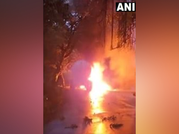 Moving tanker catches fire near Kashedi ghat in Raigad. (Photo/ANI)