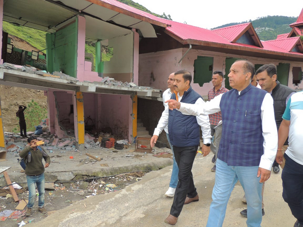Former Himachal Pradesh Jairam Thakur visits flood-affected areas of Shimla district (Image/Jairam Thakur Twitter)