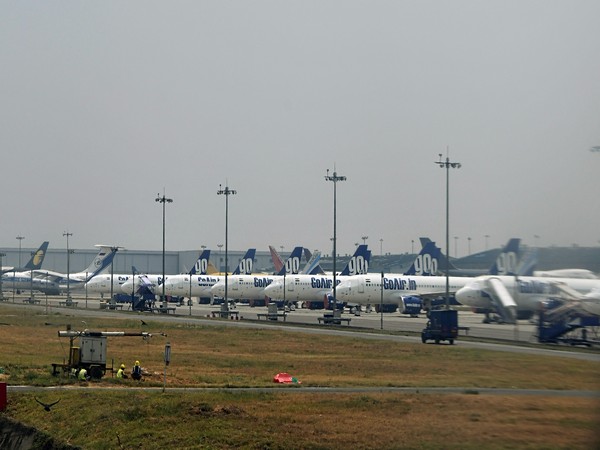 Go First aircraft grounded at Terminal 2 of IGI airport (File photo/ANI)