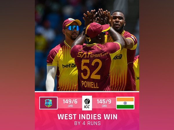 West Indies team celebrating. (Photo- ICC Twitter)