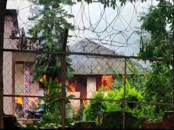 Odisha’s Phiringia police station set ablaze by a violent mob (Photo/ANI)