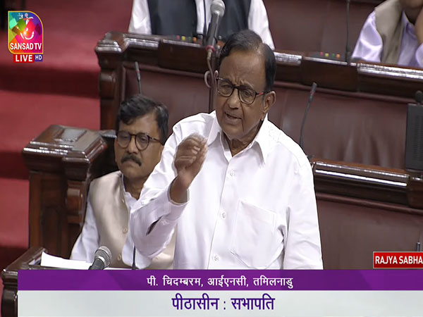 Congress leader P Chidambaram in Rajya Sabha. (Photo/Sansad TV)