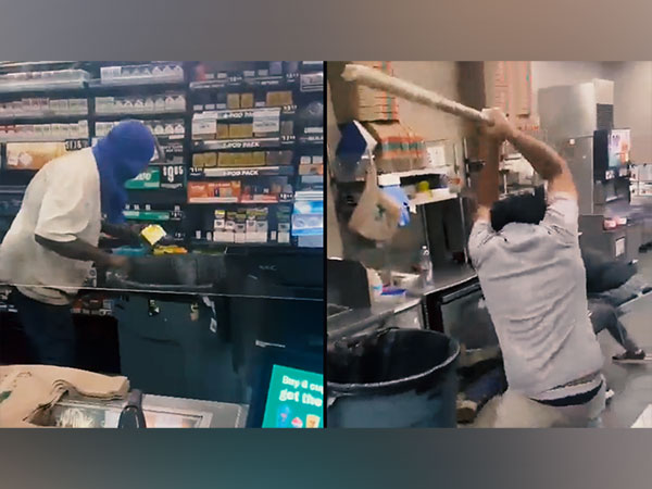 Screengrabs of video showing robbery attempt at a store in California. (Photo/Twitter)