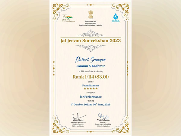 Srinagar tops in Jal Jeevan Survekshan 2023 rankings (Photo/ANI)