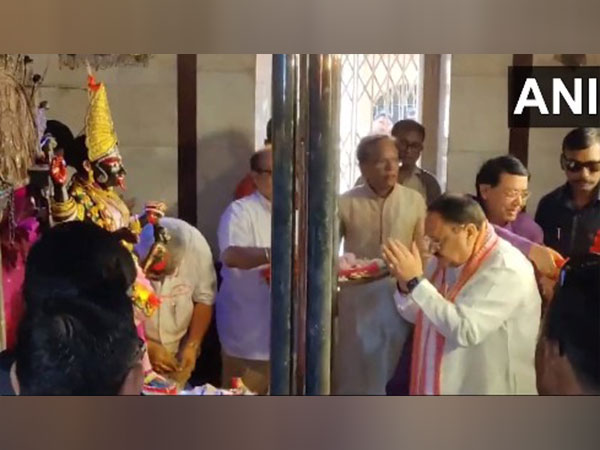 JP Nadda offering prayers at Dakshineswar Kali Temple in Kolkata (Photo/ANI)