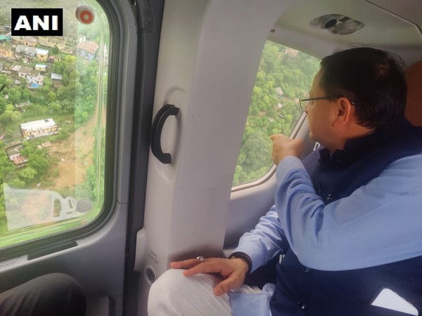 Uttarakhand Chief Minister Pushkar Singh Dhami conducting aerial survey of flood-hit areas (Photo/ANI)