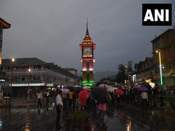 Clock Tower at Lal Chowk in Srinagar lit up in Tricolour ahead of Independence Day. (Photo/ANI)