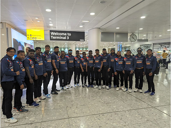 Indian men's blind cricket team after arriving in London (Image: CABI)