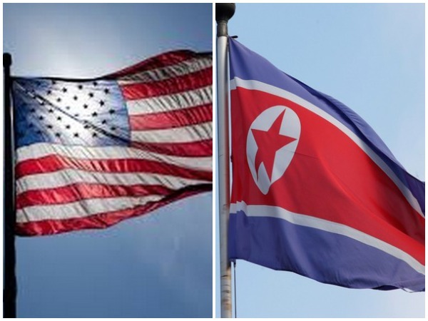 Flag of United States and North Korea. 