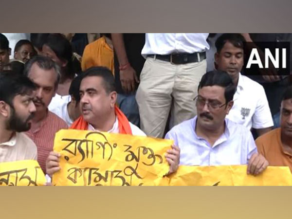West Bengal Leader of Opposition Suvendu Adhikari at protest site (Photo/ANI)