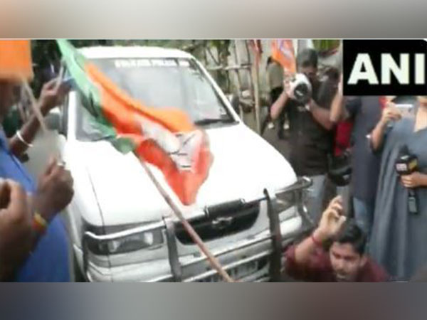 BJYM protestors at the spot. (Photo/ANI)