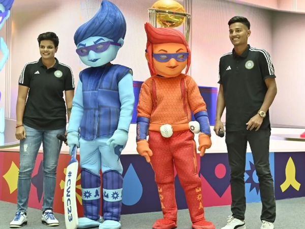 Yash Dhull and Shafali Verma unveils Cricket World Cup 2023 mascots (Image: ICC) 