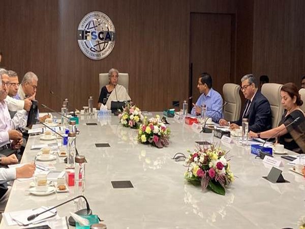 Union Finance Minister Nirmala Sitharaman chairs review meeting at Gandhinagar, Gujarat. (Photo/ANI)