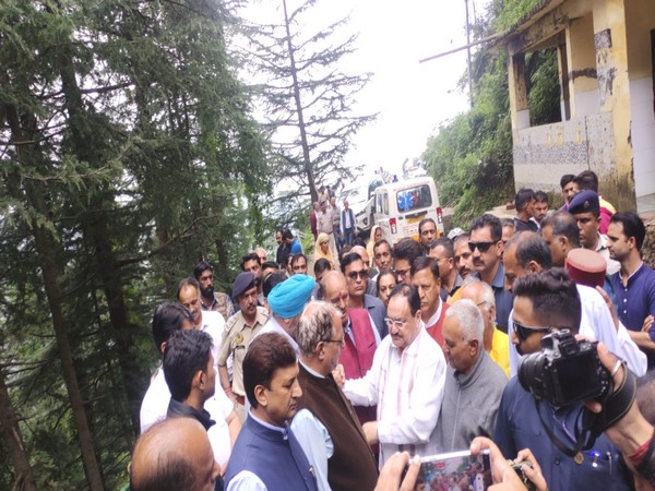 JP Nadda duuring his visit to flood-hit areas in Himachal (Photo/ANI)