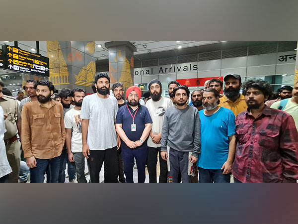 AAP Rajya Sabha MP Vikramjit Singh Sahney with youths who were evacuated from Libya jail (Photo/ANI)