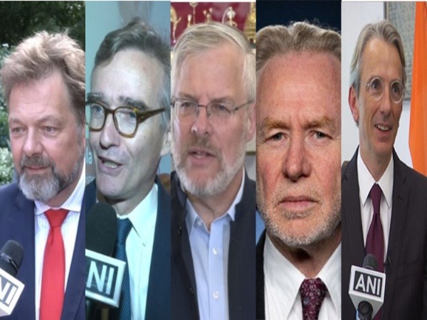 German envoy Philipp Ackermann, British envoy Alex Ellis, Israeli envoy Naor Gilon, Australian envoy Philip Green and French envoy Emmanuel Lenain (Photo/ANI, Twitter @@AusHCIndia)
