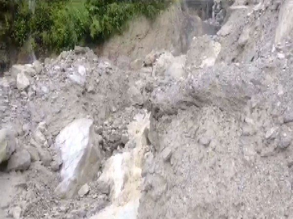 30 meters of Pagal Nala on Badrinath NH washed away in Chamoli (Image/ANI)