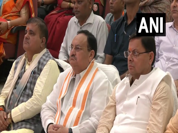 BJP chief JP Nadda, Uttarakhand CM Dhami listen to Mann ki Baat in Haridwar. (Photo/ANI)