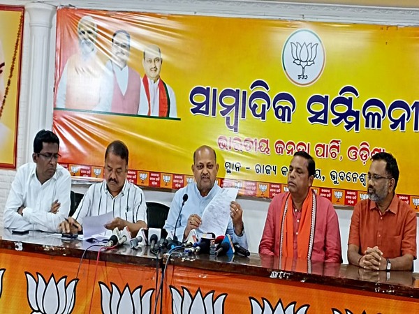 Odisha BJP state President Manmohan Samal  addressing press conference ( Photo/ ANI)