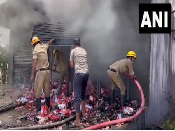 Firefighting operations are underway after fire broke out at Haveri (Photo/ANI)
